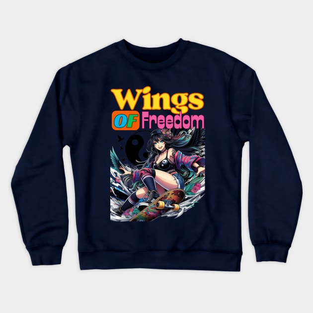 Kawaii, Anime Girl, Wings Of Freedom | Catsie Cat Crewneck Sweatshirt by Catsie Cat